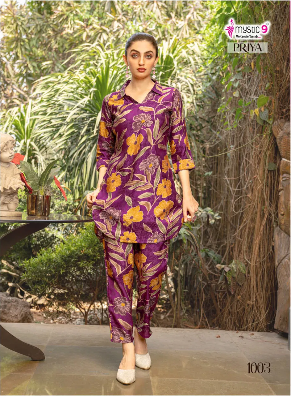Priya Vol 1 by Mystic 9 Vertican Dobby Printed Co Ord Set Wholesale Online
