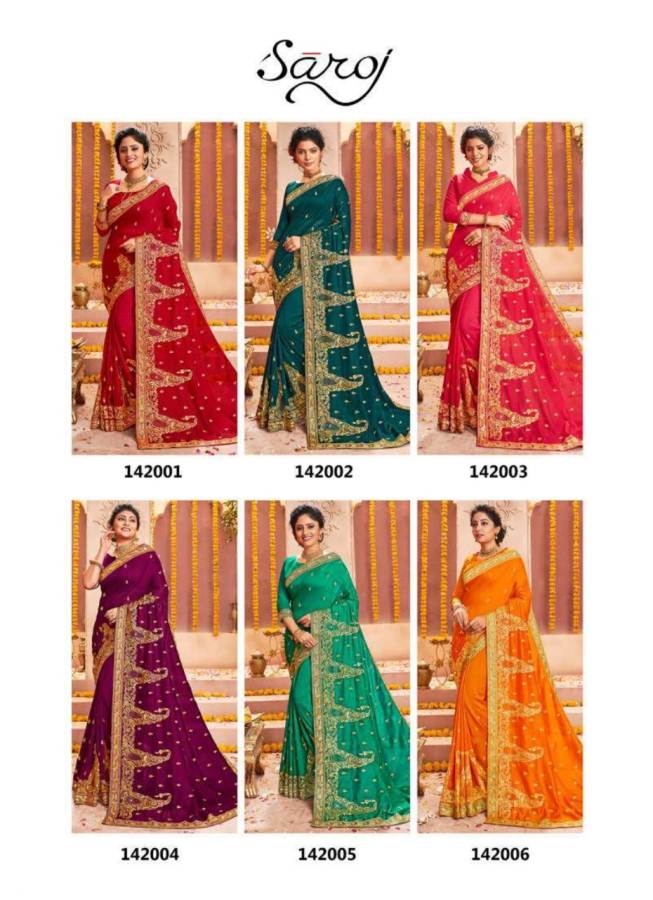 Saroj Rajdhani Latest Designer Heavy Embroidered Wedding Wear Vichitra Silk Saree Collection