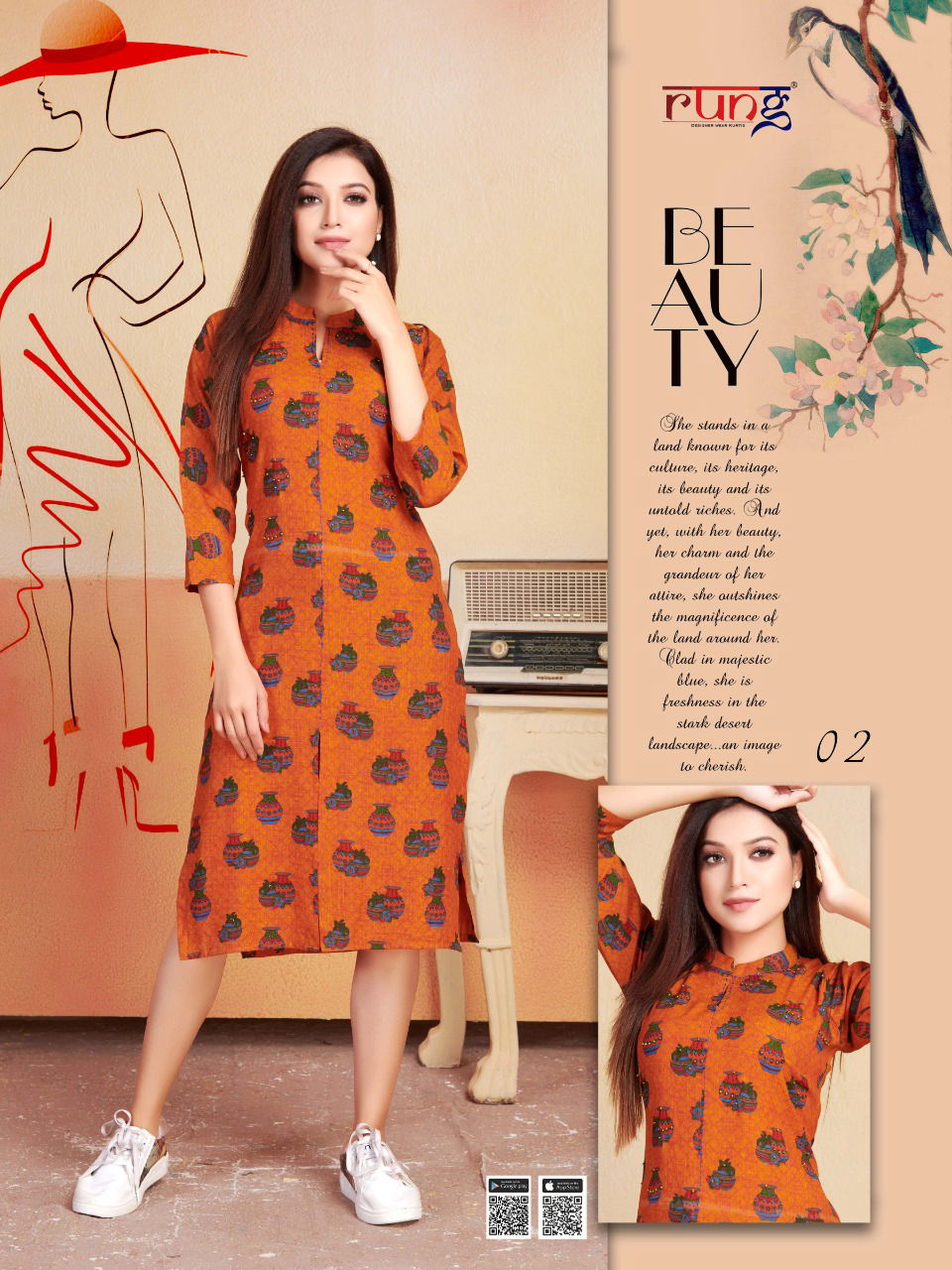 Rung Blend Latest Designer Printed Casual Wear Kurtis Collection 