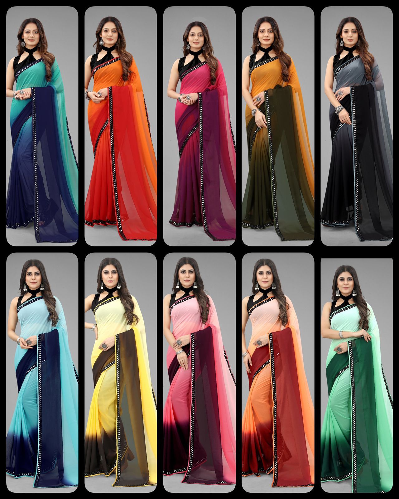 Aab Georgette Two Shaded Sequence Wholesale Saree in India