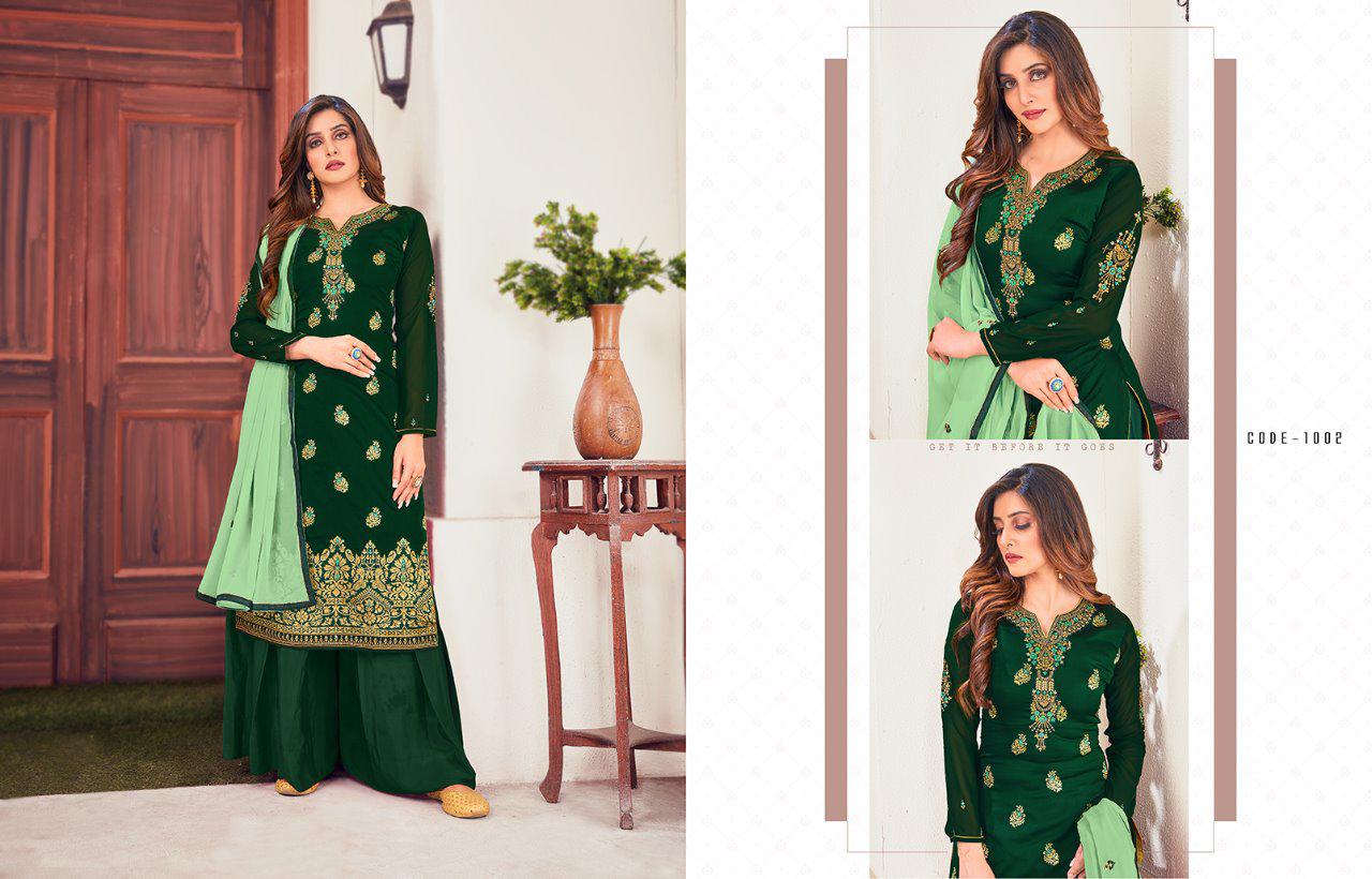 Rinaaz 1001 Series Latest Heavy Embroidery Sequence Work Georgette Designer Suits With Diamond Work Embroidery Lace Patti Dupatta