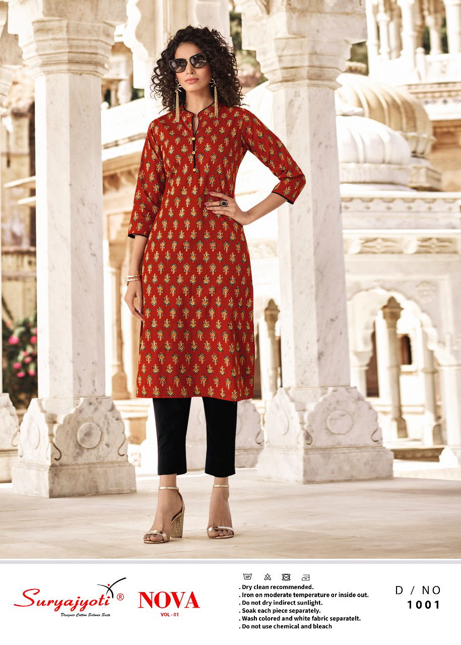 Suryajyoti Nova 1 Latest Fancy Designer Regular Casual Wear Lawn Cotton Printed Kurti Collection
