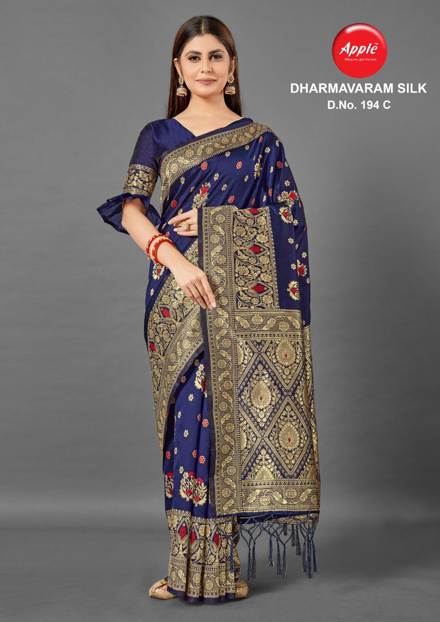 Apple Dharmavaram 194 Silk Festive Wear Woven Silk Designer Latest Saree Collection
