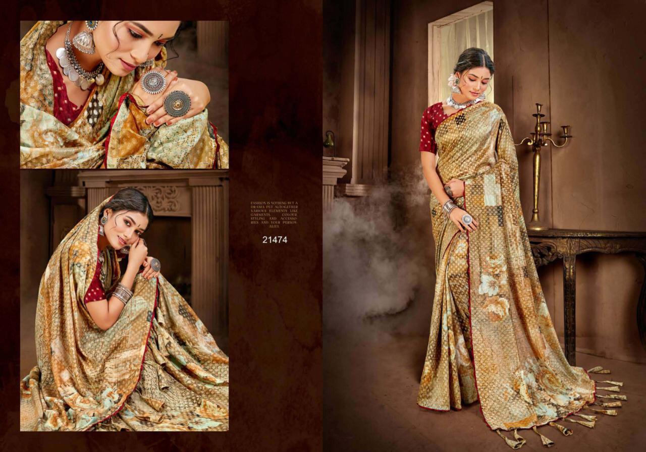 5D DESIGNER BAASURI Latest fancy Designer Casual wear Twill Silk Digital Print With Foil Printed Saree Collection 