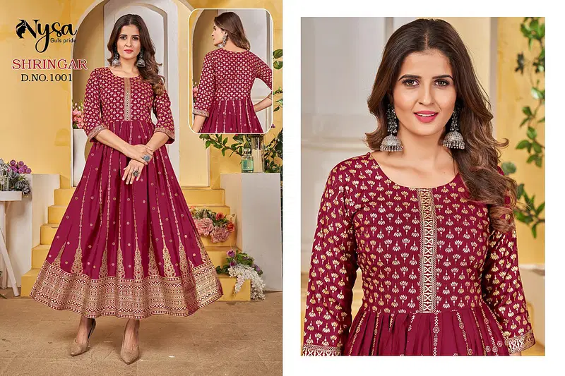 Shringar By Nysa Foil Print Long Anarkali Kurtis Catalog