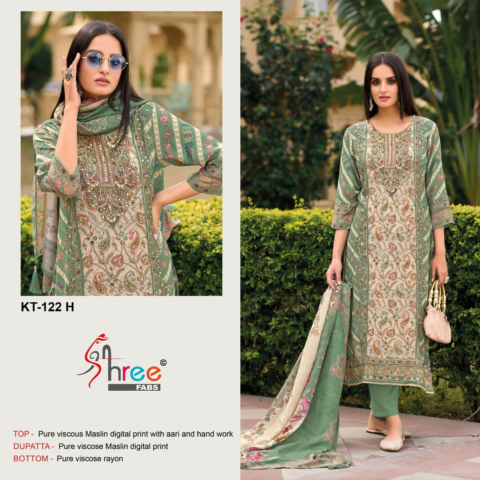 KT 122 E To H By Shree Viscose Maslin Digital Printed Salwar Suits Wholesale In Surat