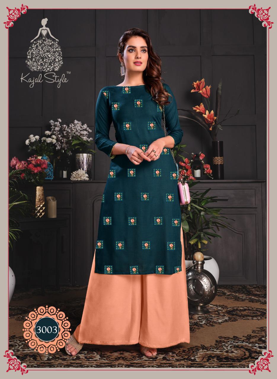 KAJAL STYLE FASHION GALAXY  Vol.3 LATEST RAYON PRINTED FANCY EMBROIDERY WORK PARTY WEAR KURTI WITH PLAZO & SHARARA COLLECTION