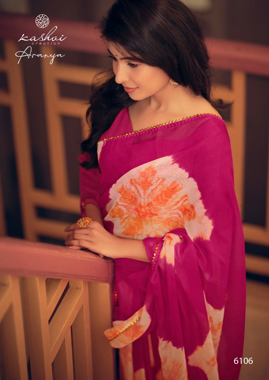 Kashvi Aranya Silk Chiffon With Goti Lace Printed Designer Saree Collection
