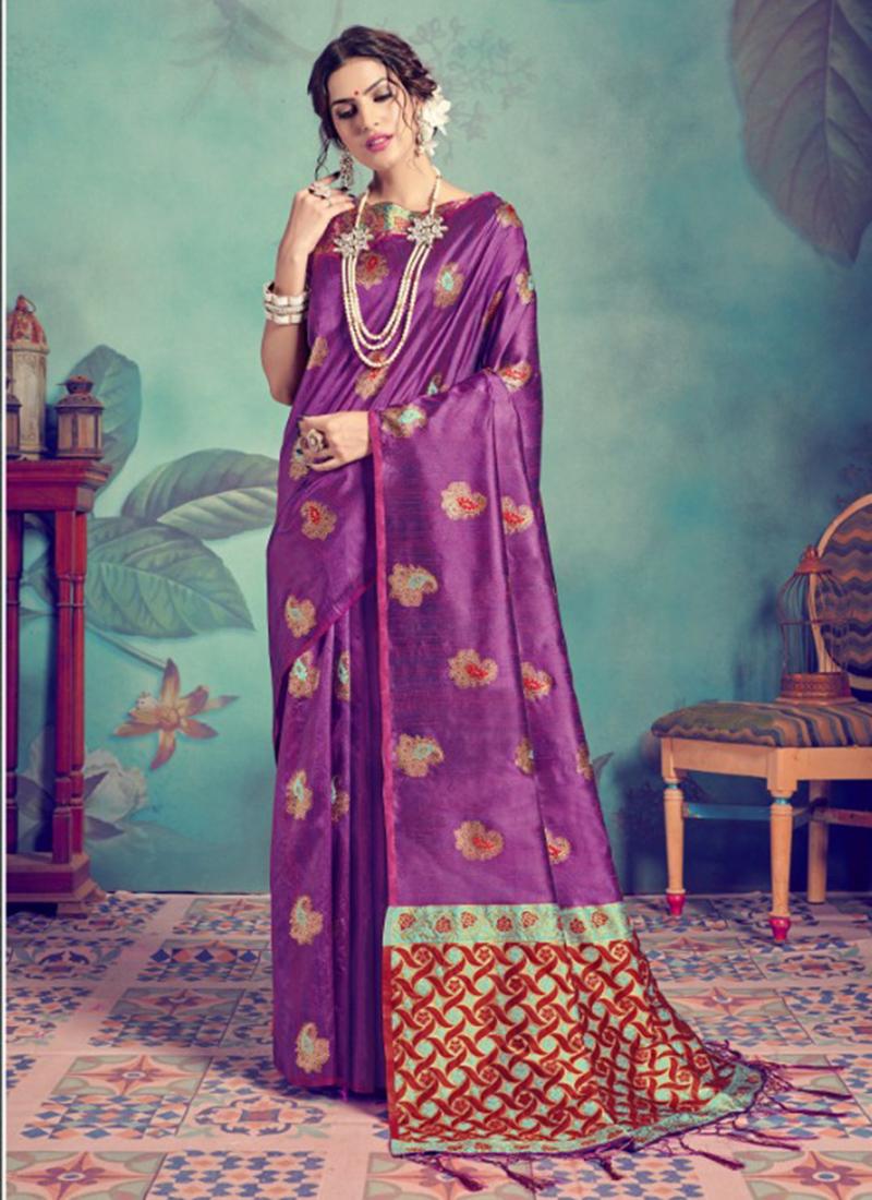 Traditional Look Latest Designer Weaving Tussar Silk Sarees Collection