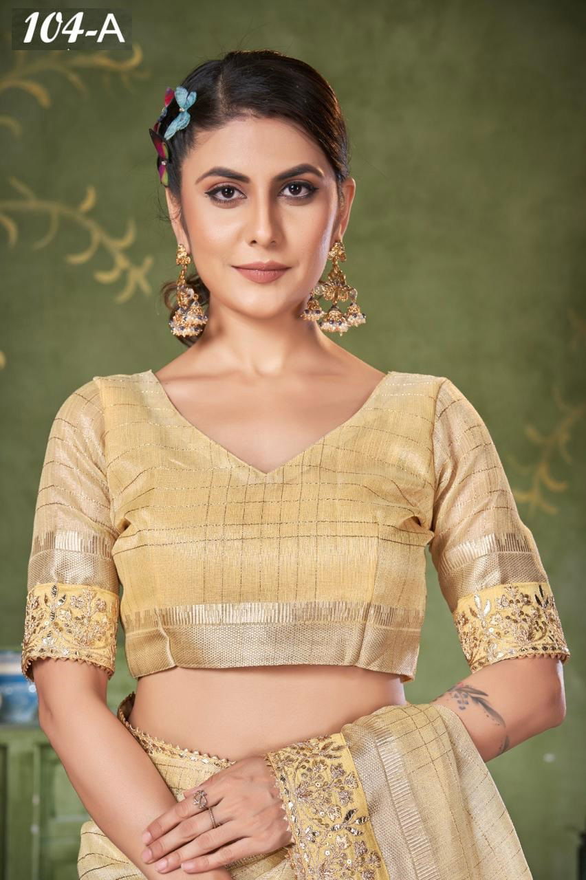 Sumitra 104 A To 104 E Banarasi Linen Checks Wholesale Saree Manufacturers