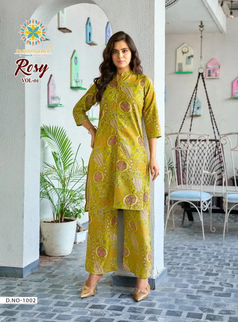 Rosy Vol 1 By Passion Tree Rayon With Discharge Printed Co Ord Set Wholesalers In Delhi