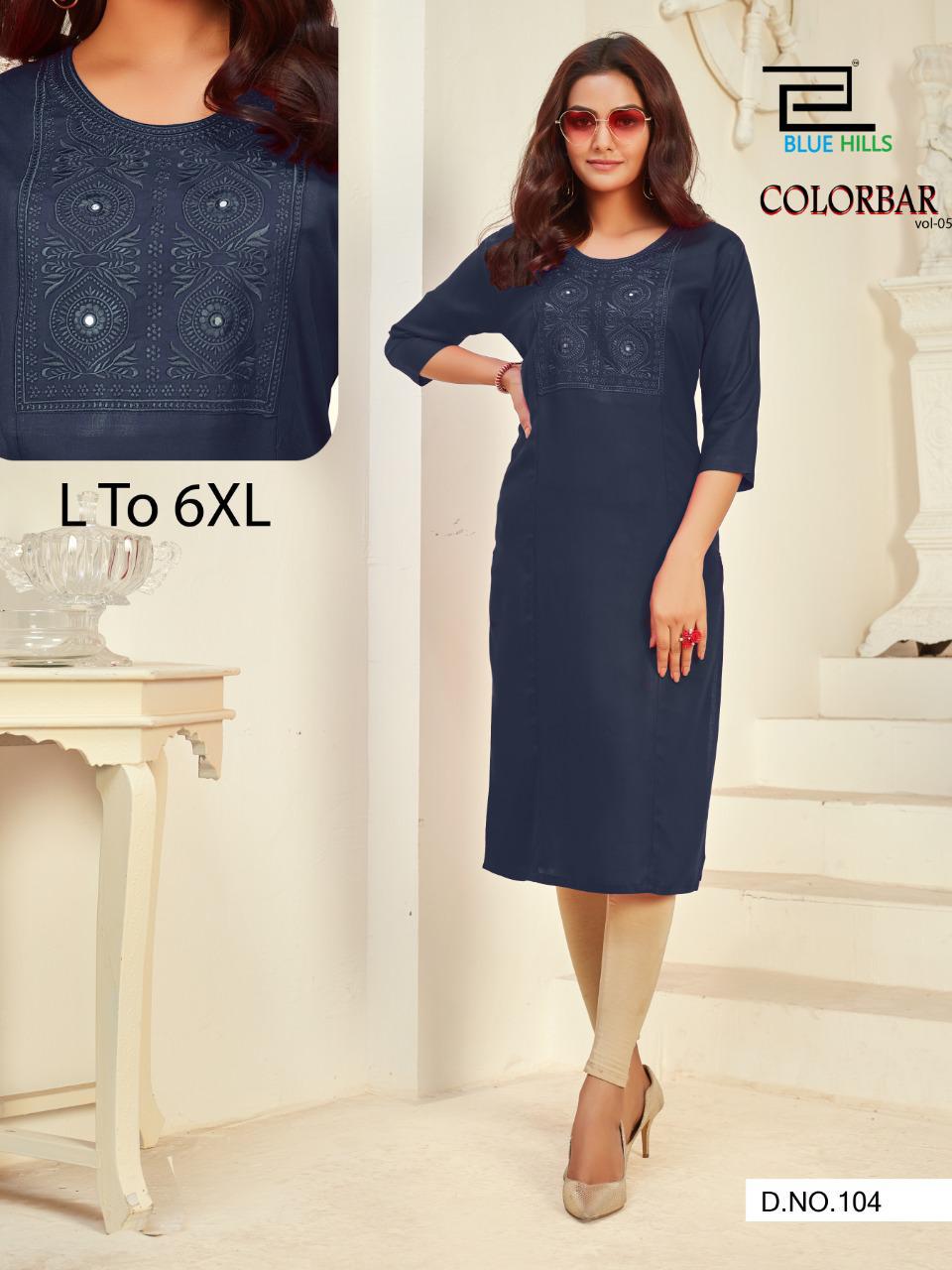 Blue Hills Color Bar 5 Designer Rayon Embroidery Kurti Collection
