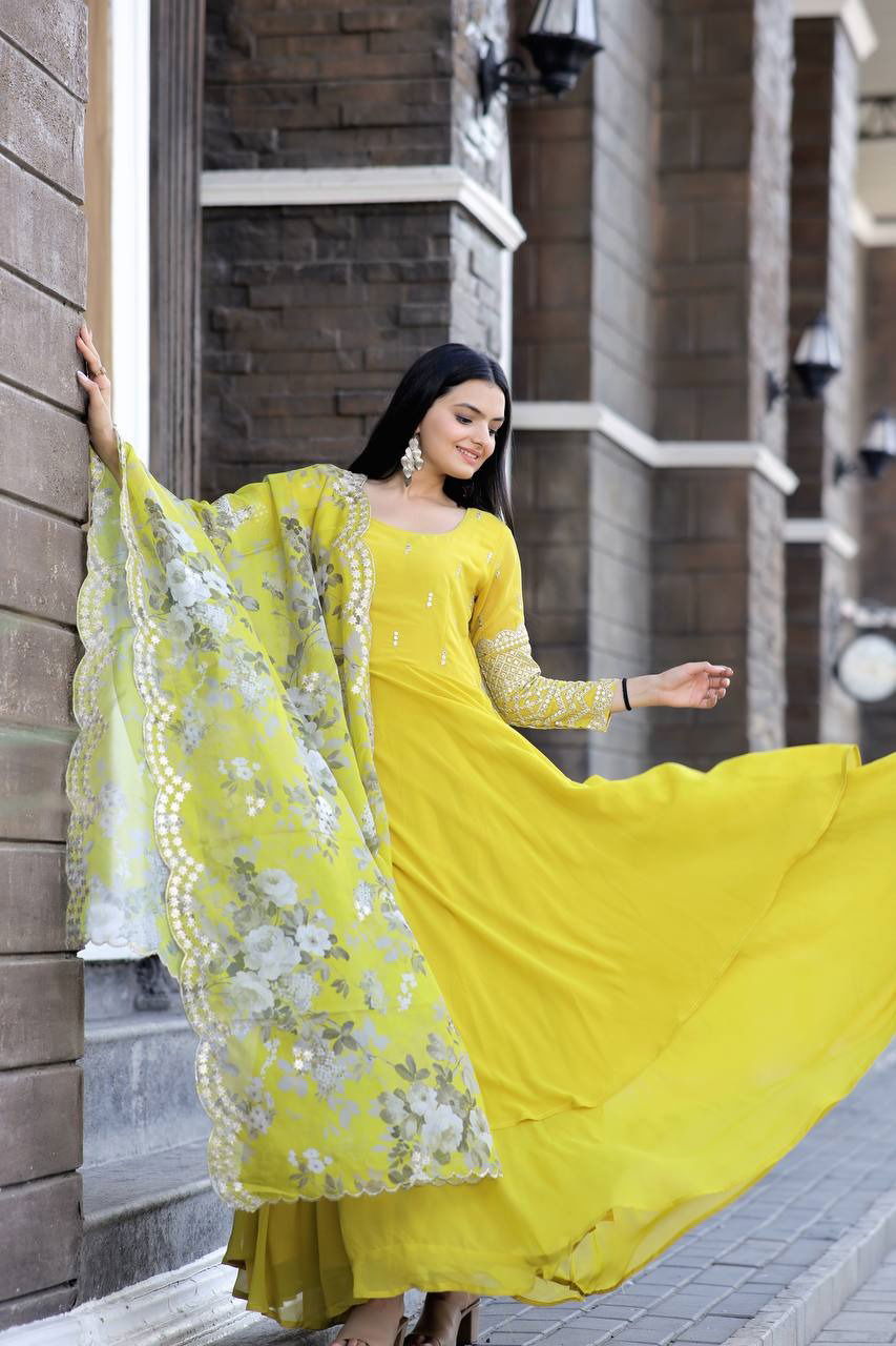 KA 1037 Faux Blooming Designer Gown With Dupatta Wholesale Shop In Surat