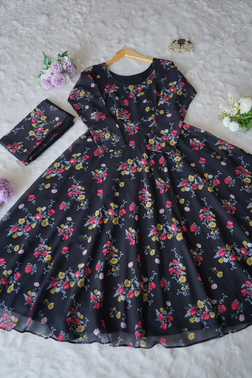 1111 Georgette Printed Dupatta With Anarkali Kurtis Catalog