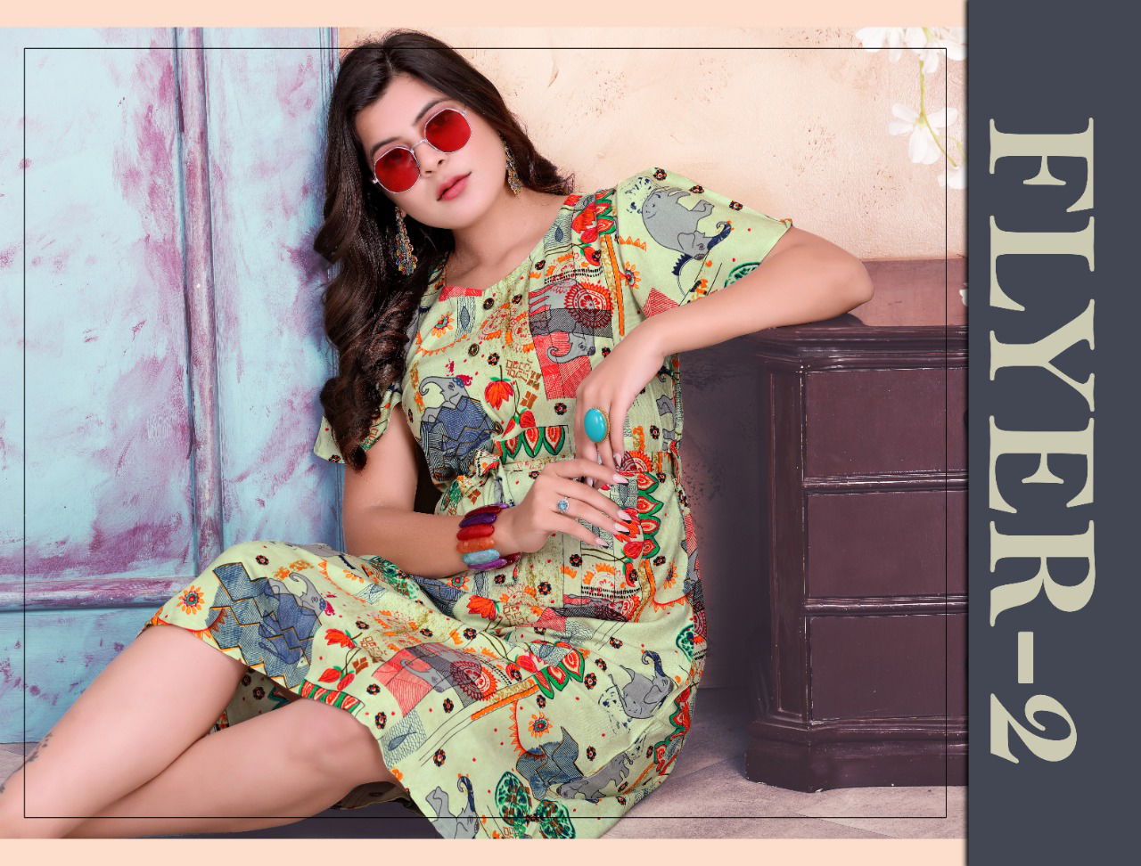 Trendy Flyer 2 Latest Fancy Rayon Regular Casual Wear Printed Kurtis Collection
