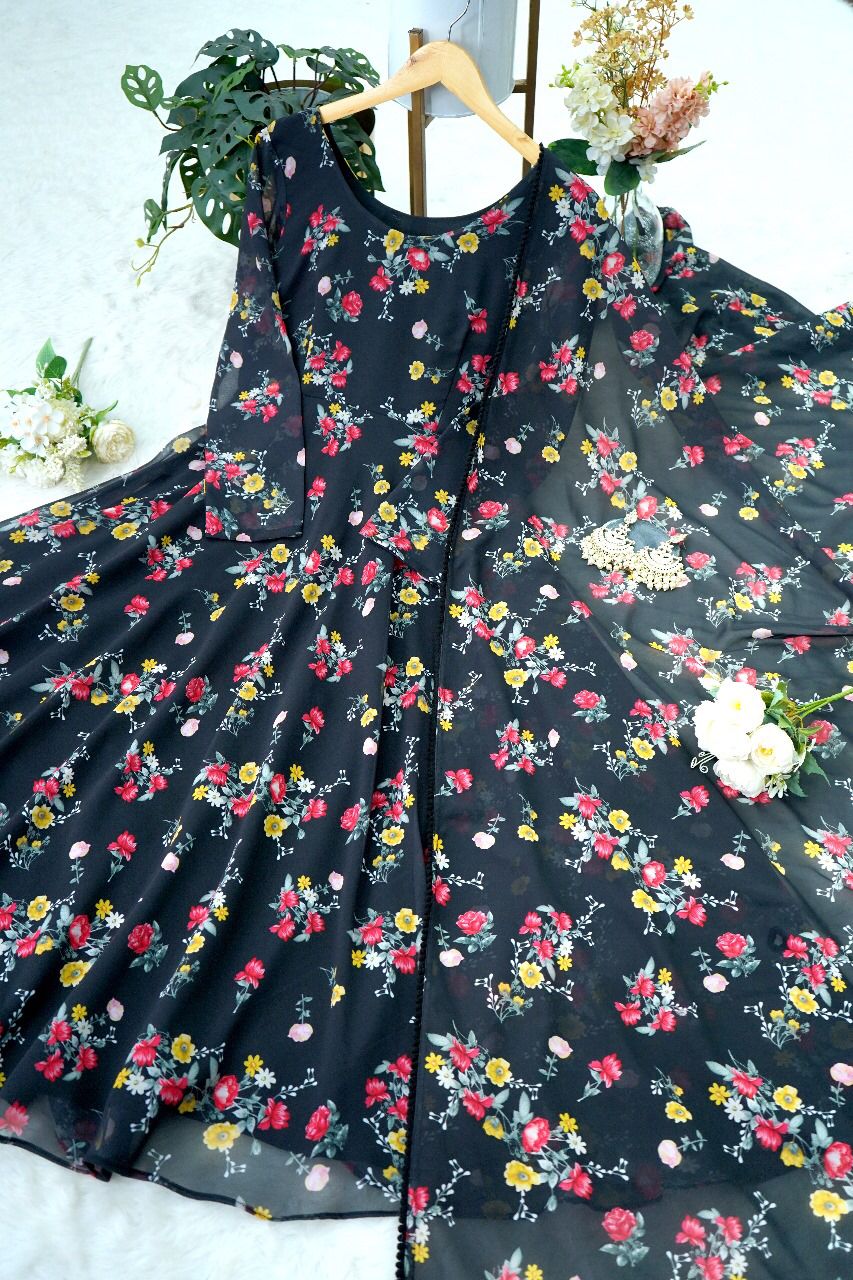 1111 Georgette Printed Dupatta With Anarkali Kurtis Catalog