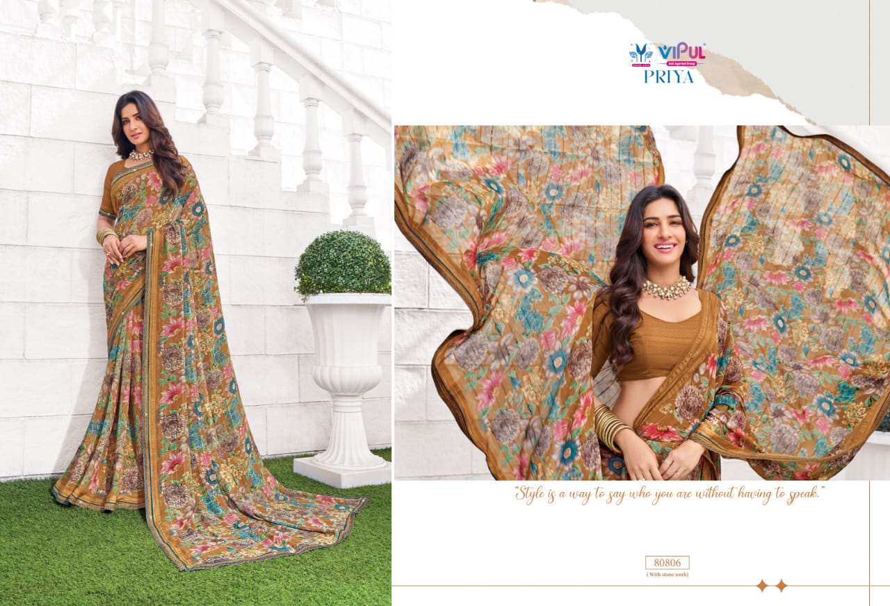 Priya By Vipul Georgette Daily Wear Sarees Wholesale Shop In Surat