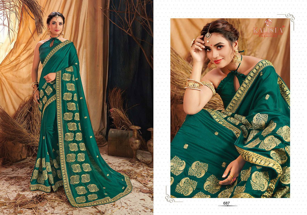 Kalista Mihika Fancy Festive Wear vichitra silk Embroidery Worked Heavy Designer Sarees Collection
