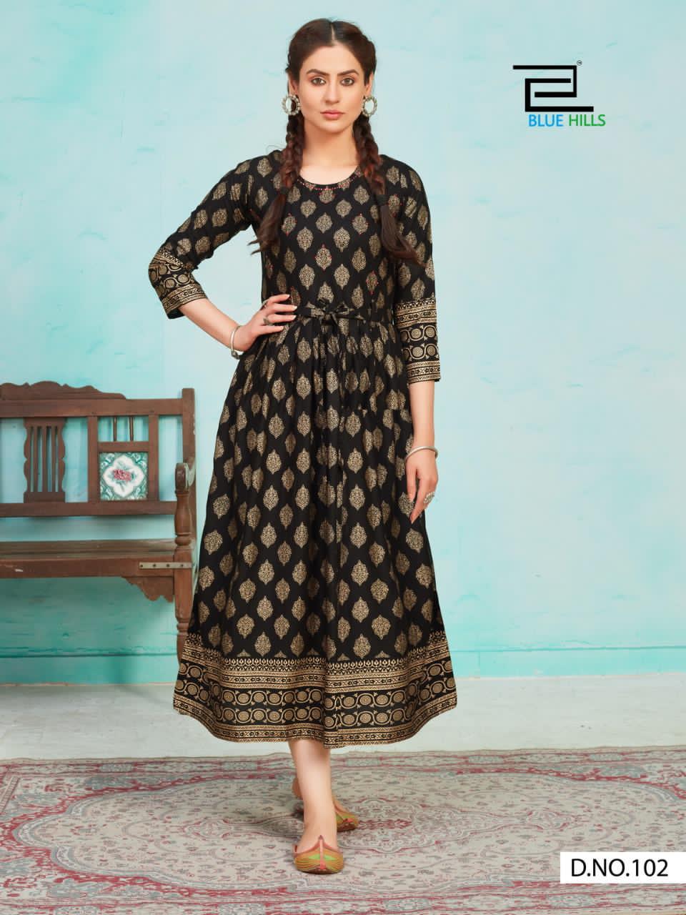Blue Hills Mari Gold Flair Latest Fancy Designer Ethnic Wear Stylish Kurtis Collection
