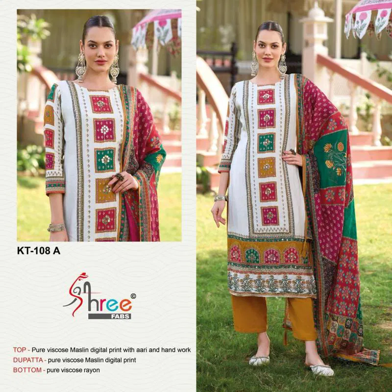 Kt 108 By Shree Viscose Maslin Digital Printed Salwar Suits Online Wholesale