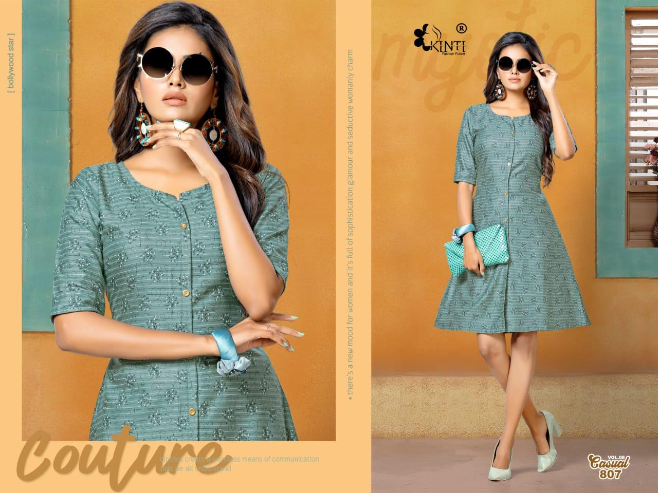 Kinti Casual 8 Latest fancy Designer Regular Wear Pocket Rayon Printed Kurtis Collection
