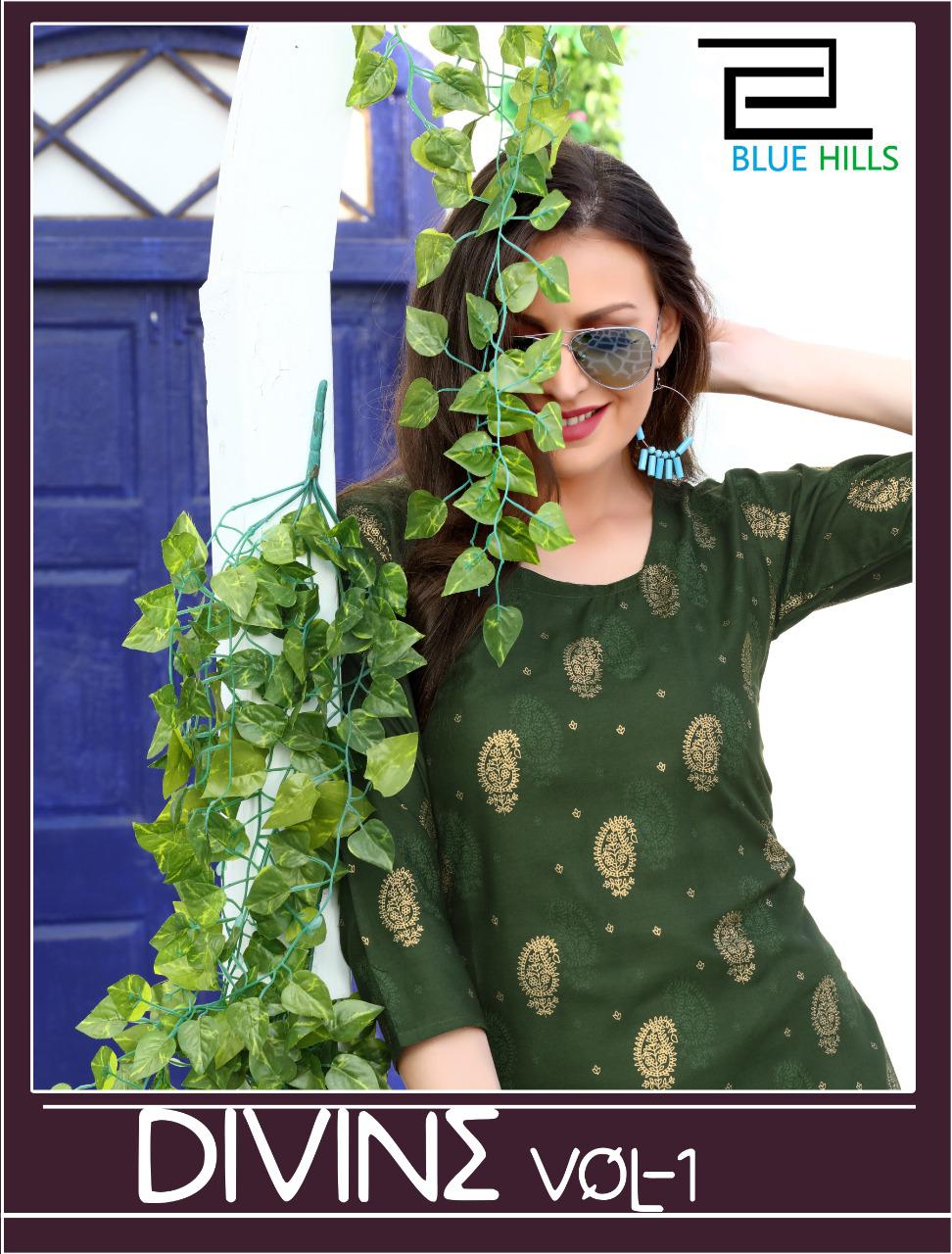 Blue Hills Divine fancy Ethnic Wear rayon With Gold Print Kurti With Bottom Designer Kurtis Collection