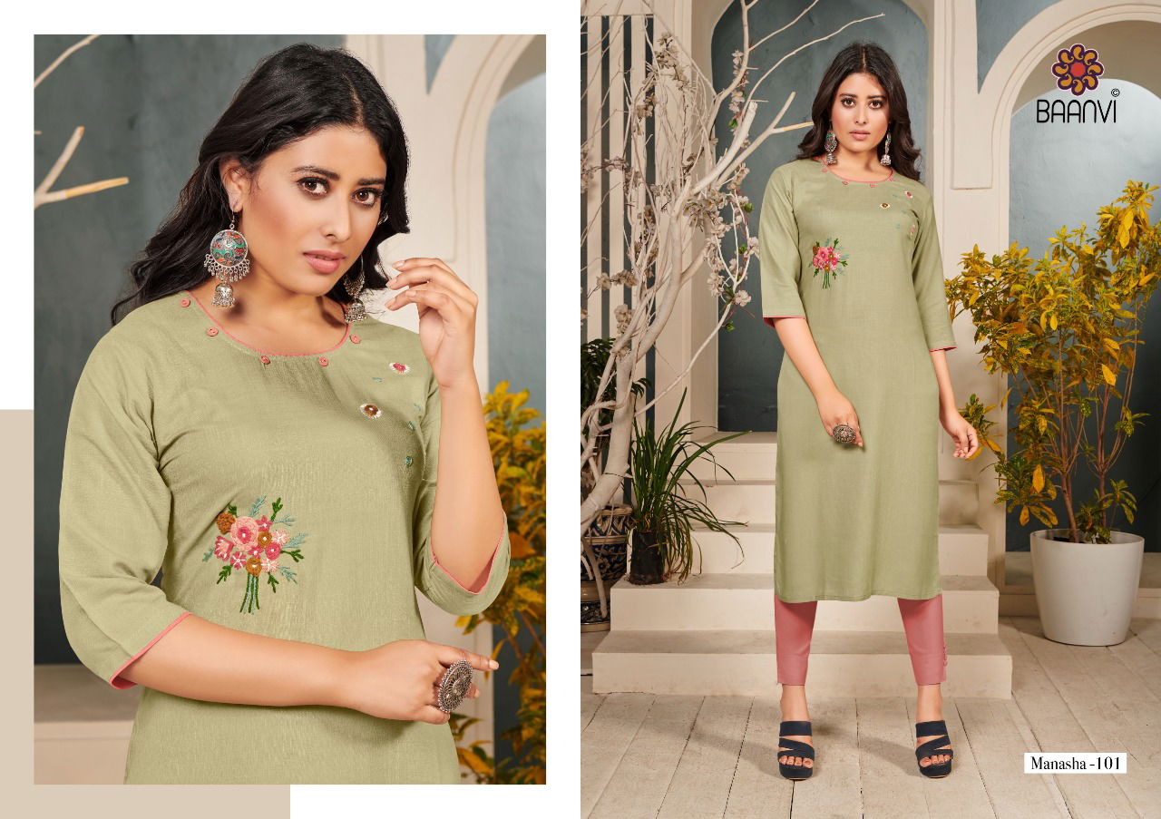 Baanvi Manasha 1 Fancy Ethnic Wear Rayon Embroidery Designer Kurti Collection