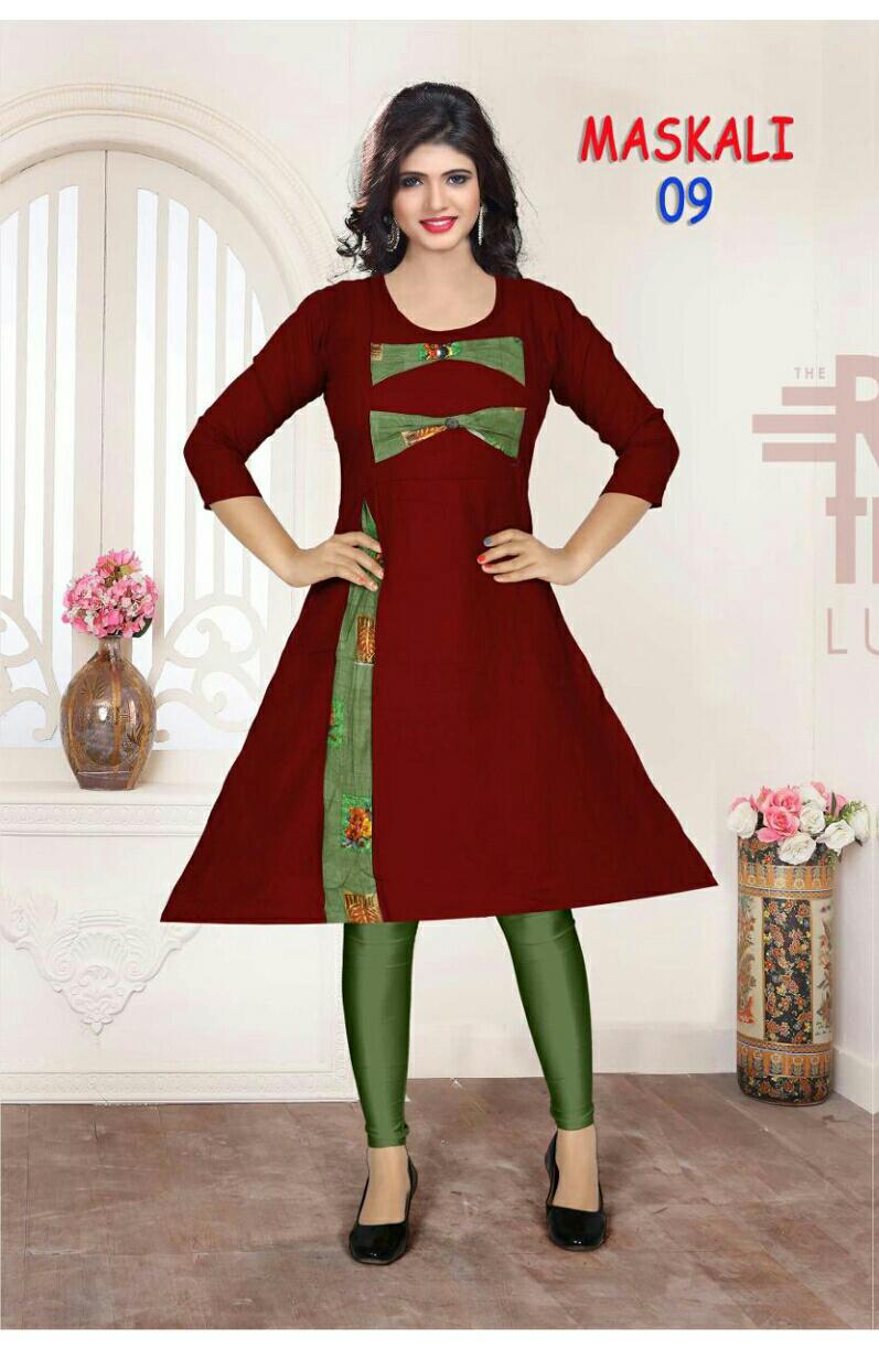 trendy maskali latest designer pure soft rayon regular casual wear kurtis collection