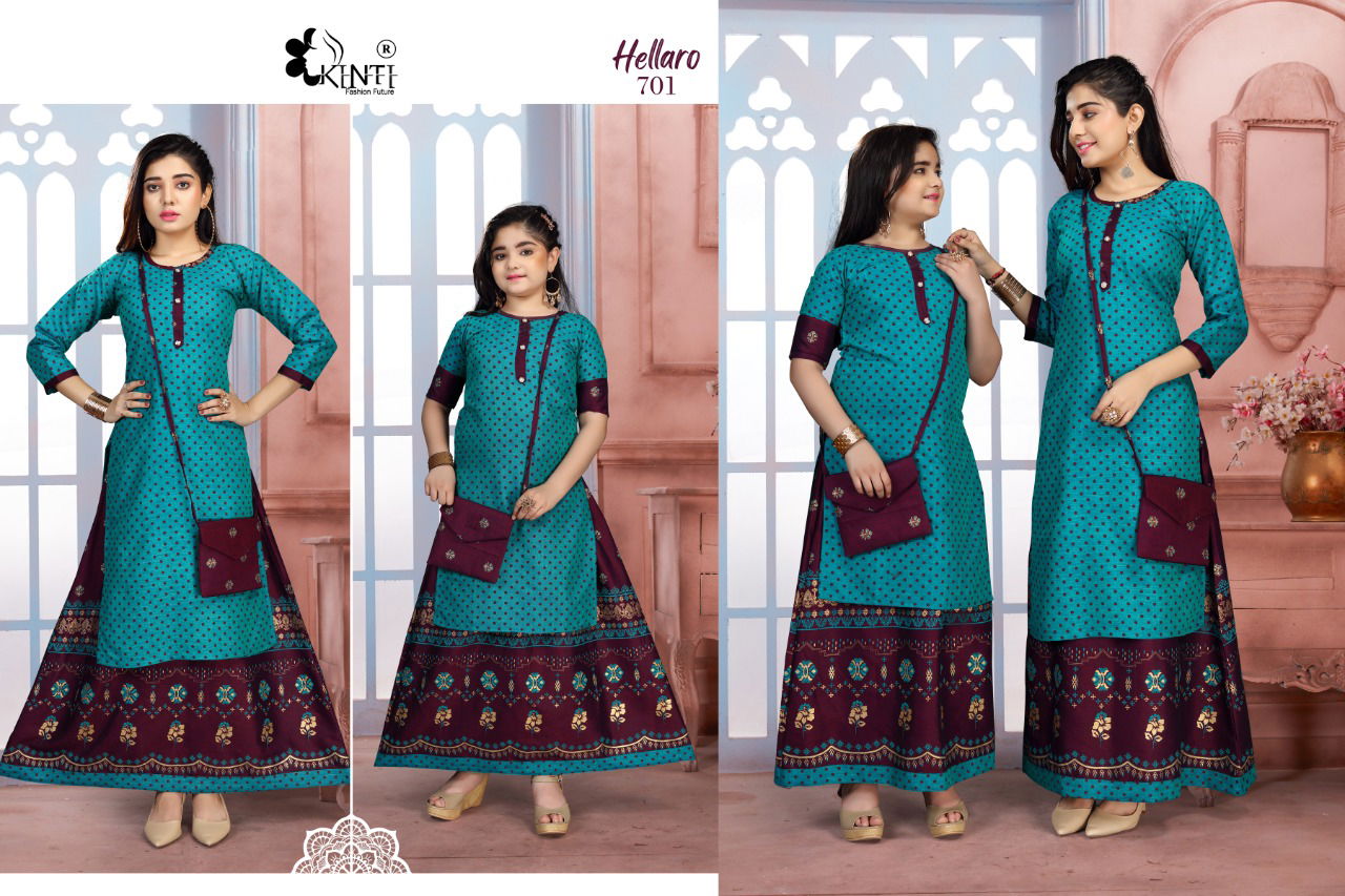 Kinti Hellaro 7 Designer Rayon Printed Kurti With Skirt Collection
