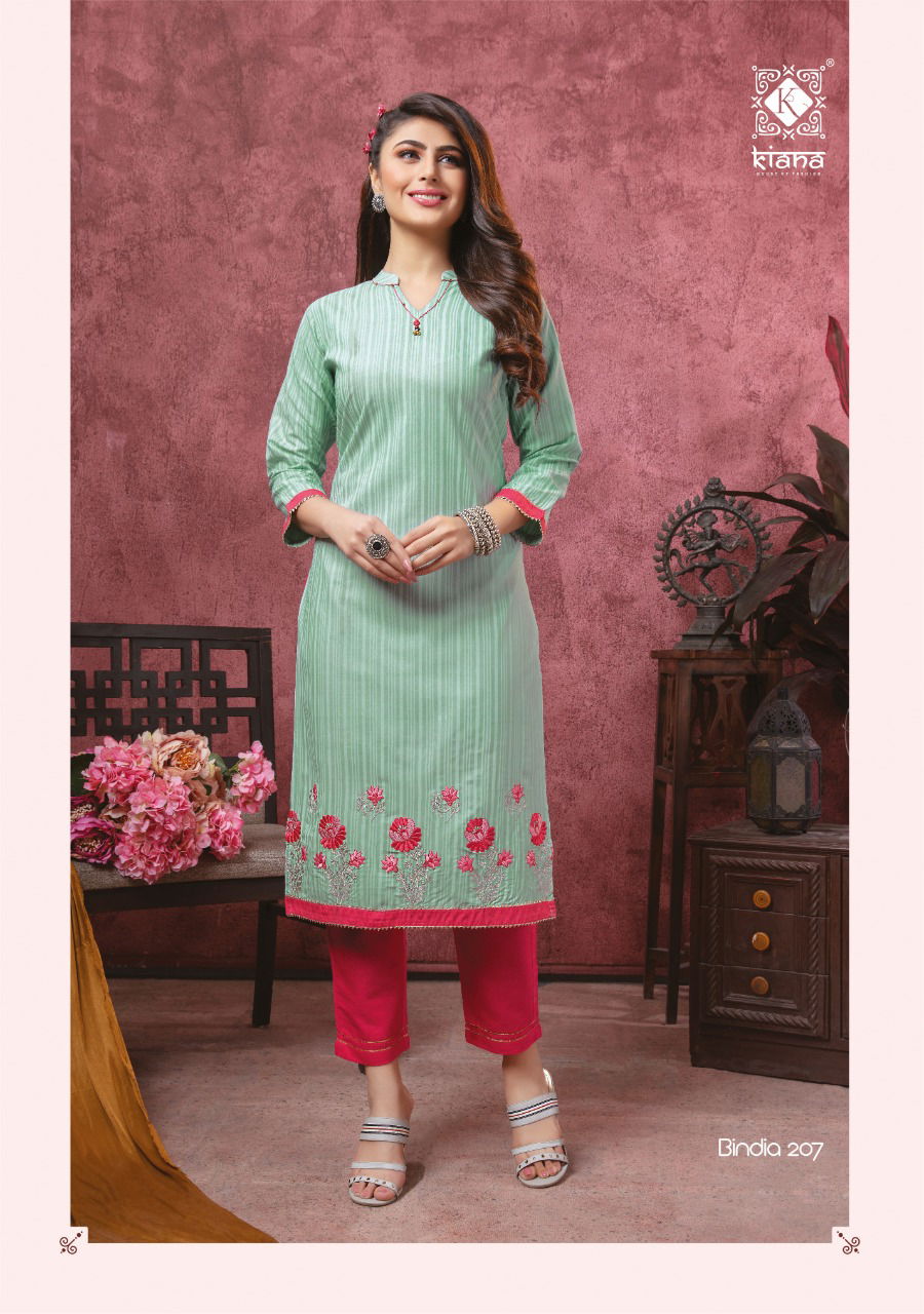 Kiana Bindia 2 Designer Latest fancy Heavy Casual Wear Rayon Cotton Kurti With Bottom Collection

