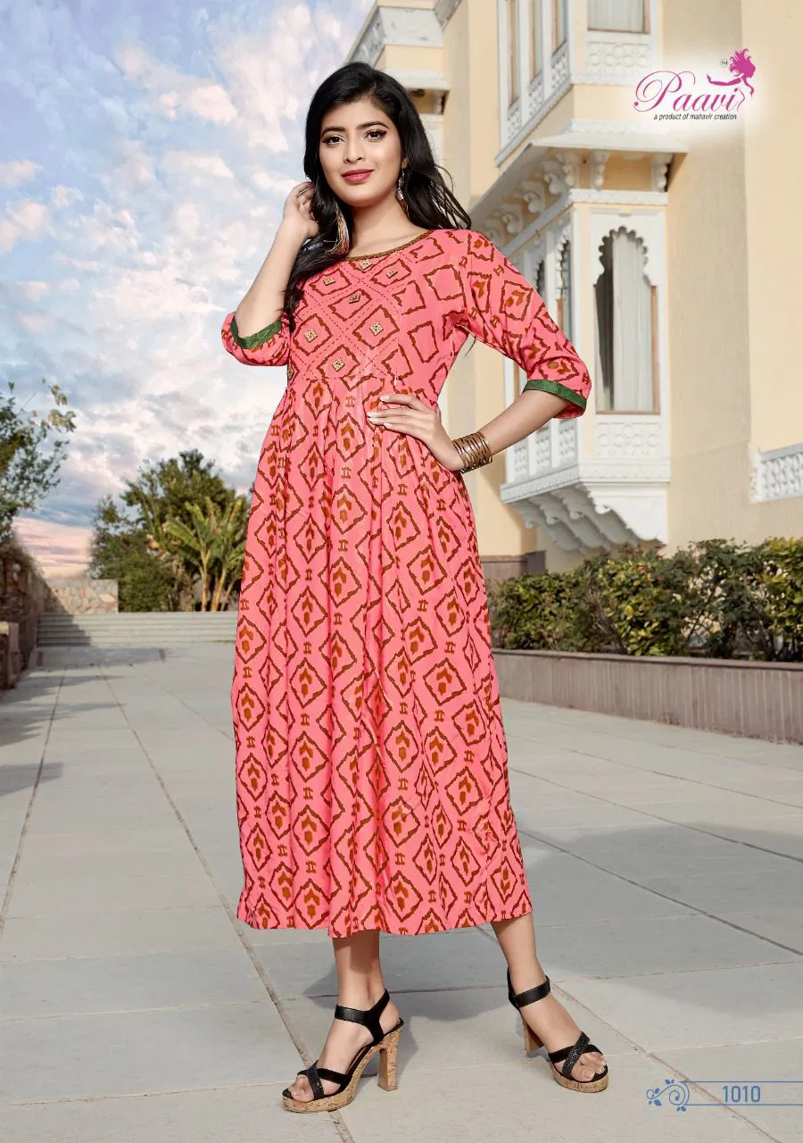 Paavi Kaarwan 4 Ethnic Wear Rayon Printed Anarkali Long Kurti Collection
