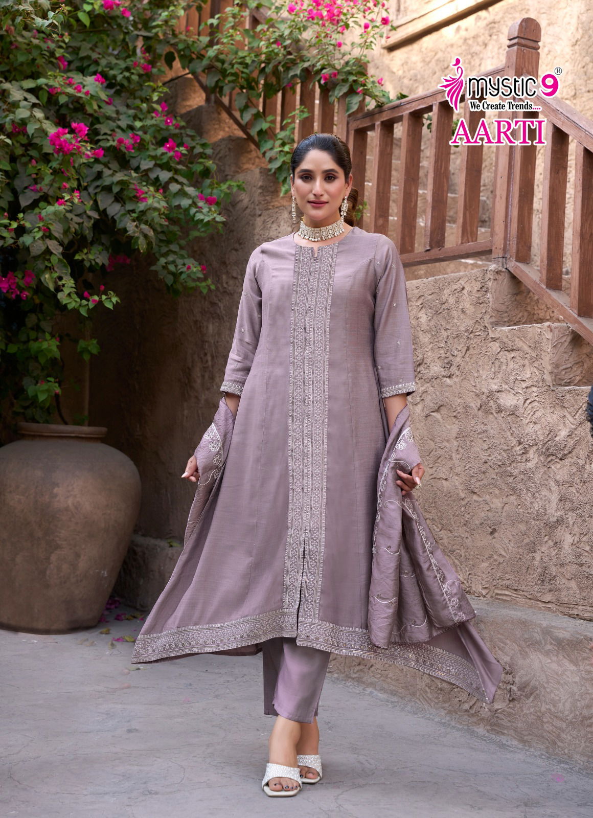 Aarti Vol 1 By Mystic 9 Vertican Kurti With Bottom Dupatta Wholesale Market In Surat