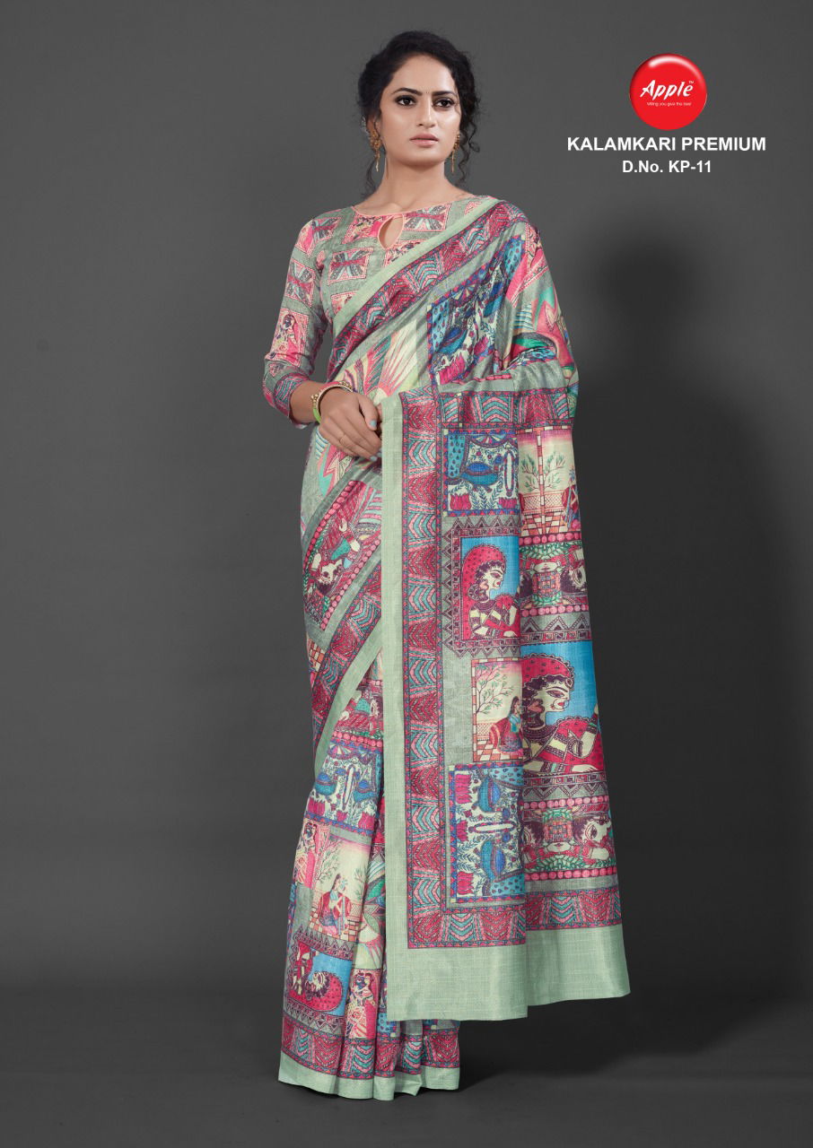 APPLE KALAMKARI PREMIUM KP-01 Fancy Festive Wear Digital Printed Bhagalpuri Silk Saree Collection