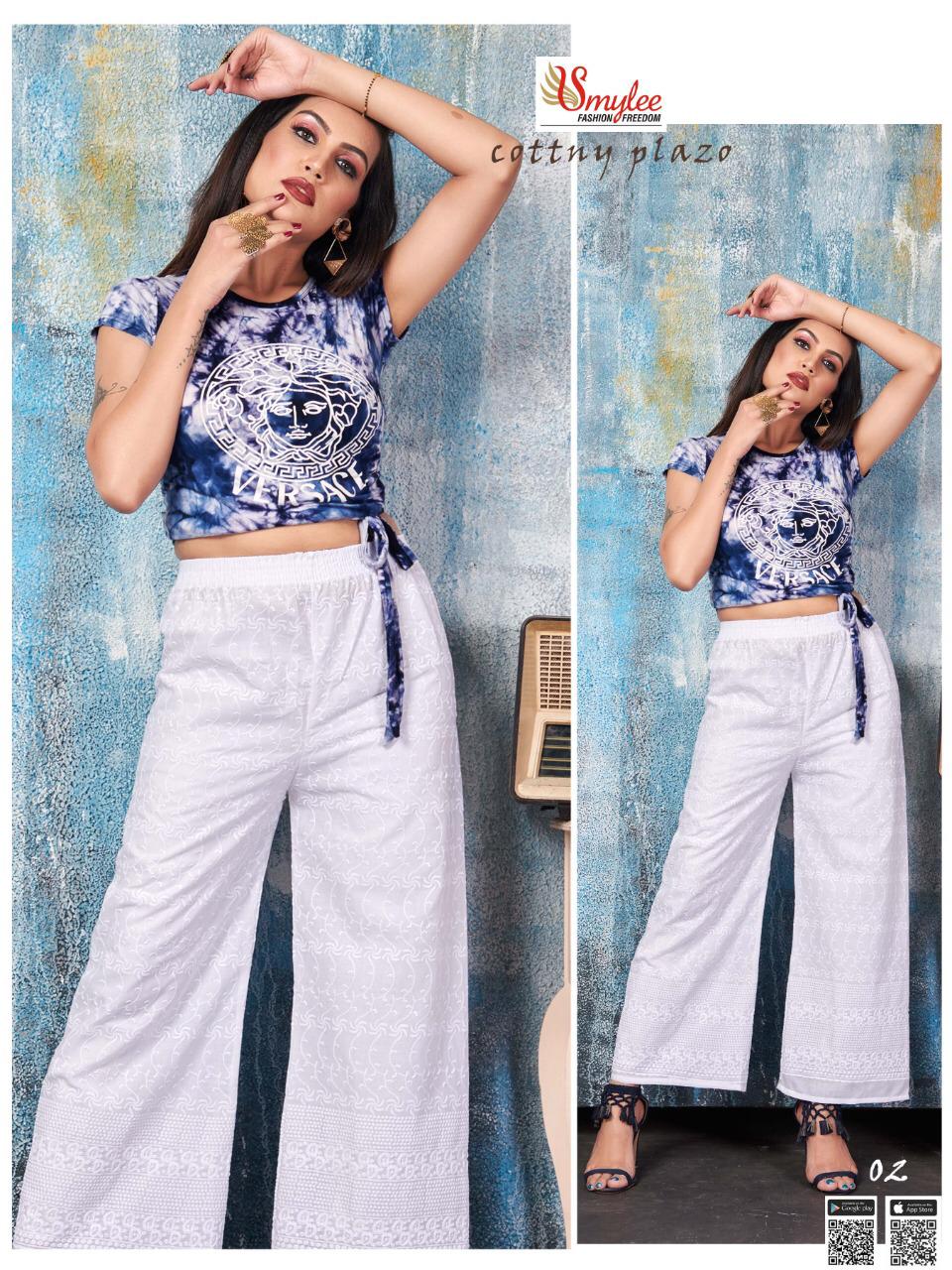 Smylee Latest Designer 	Heavy Chiken Cotton Plazzo Stylish Western Wear Collection
