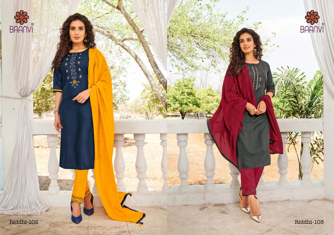 Baanvi Ridhi 1 Exclusive Designer Festive Wear Designer Cotton With Embroidery Readymade Collection
