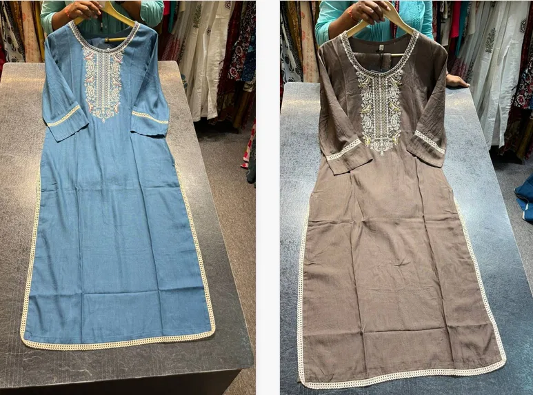 Naisha K 12 Rayon With Neck Embroidery Work Straight Kurti With Bottom Wholesale Market In Surat With Price