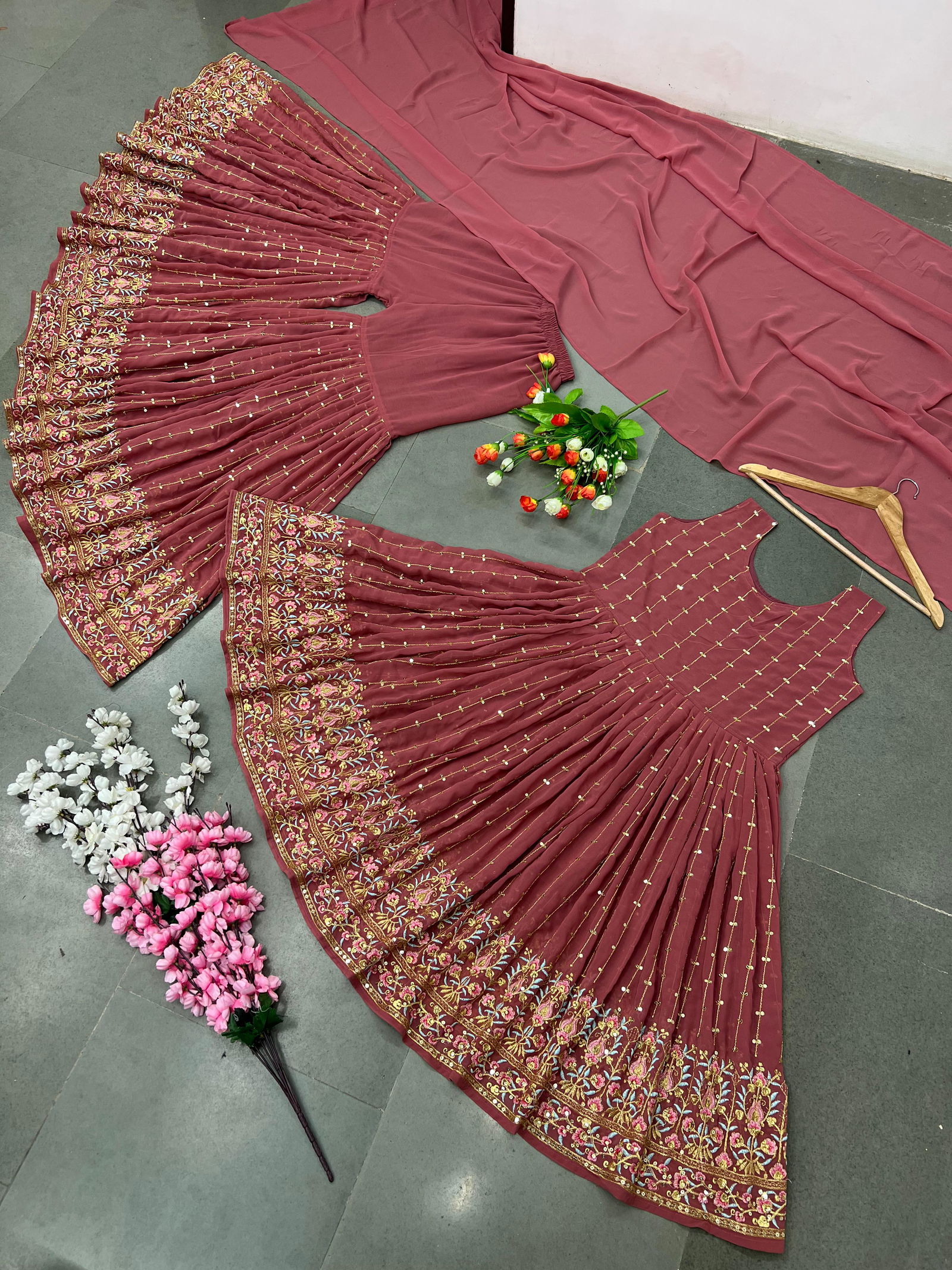 346 Faux Georgette Embroidery Work Function Wear Sharara Suit Catalog