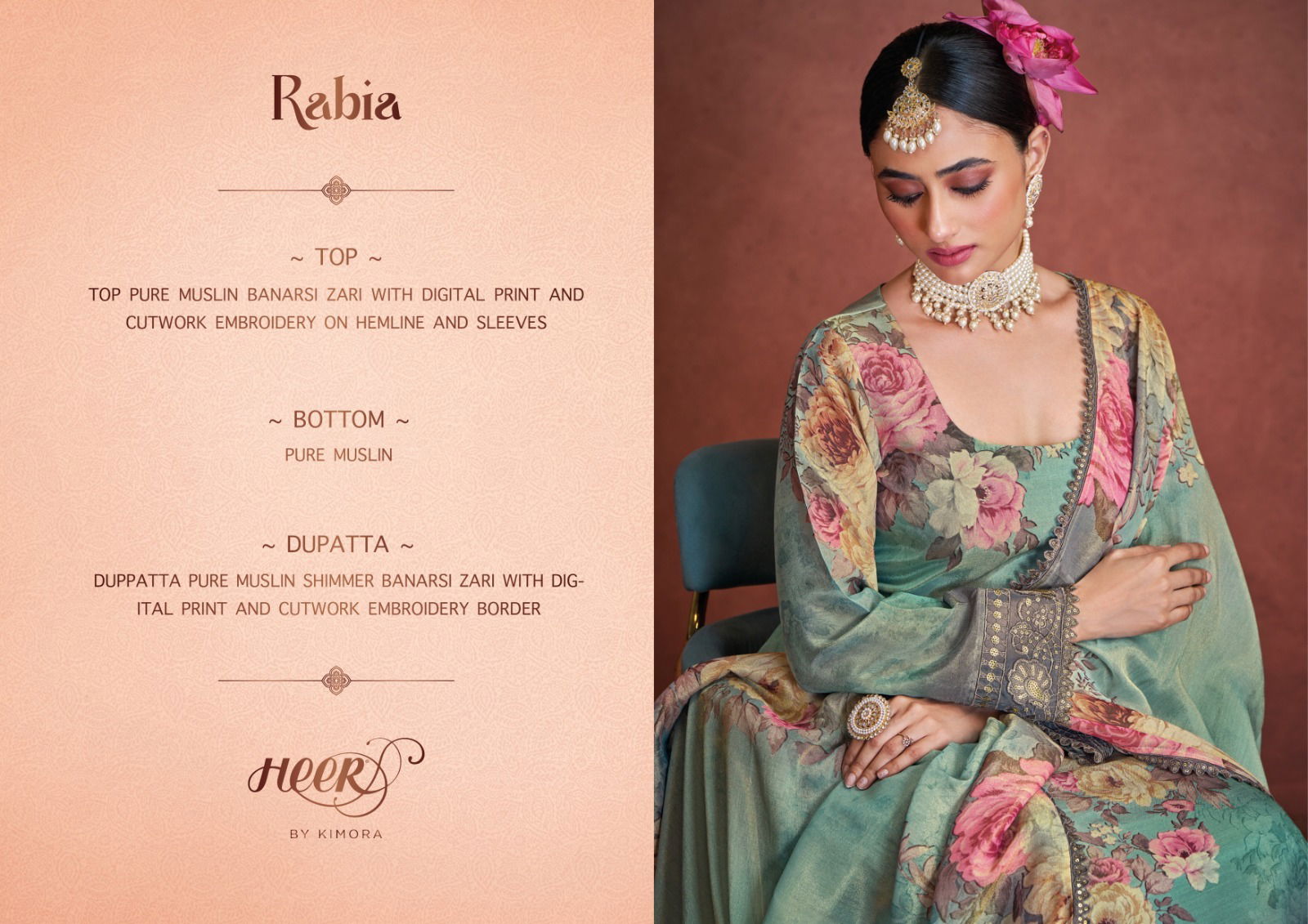 Rabia By Kimora Heer Muslin Banarasi jari Salwar Suits Wholesalers In Delhi