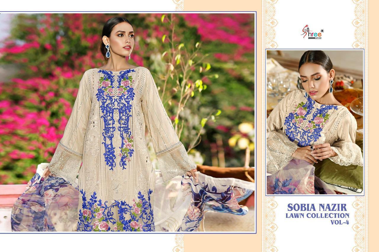 Shree Sobia Nazir Lawn Collection 4 Lawn Cotton Embroidery Pakistani Salwar Kameez Collection

