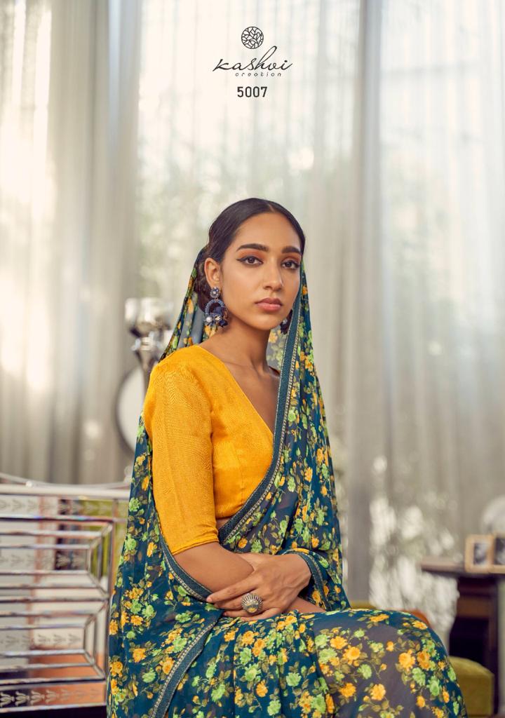 Kashvi Arth Silk Latest fancy regular Casual Wear Printed Georgette With Border Saree Collection
