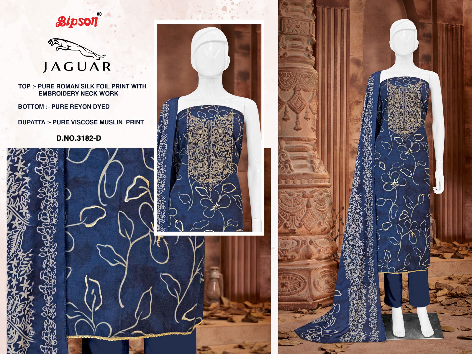 Jaguar 3182 By Bipson Roman Silk Printed Dress Material Orders In India