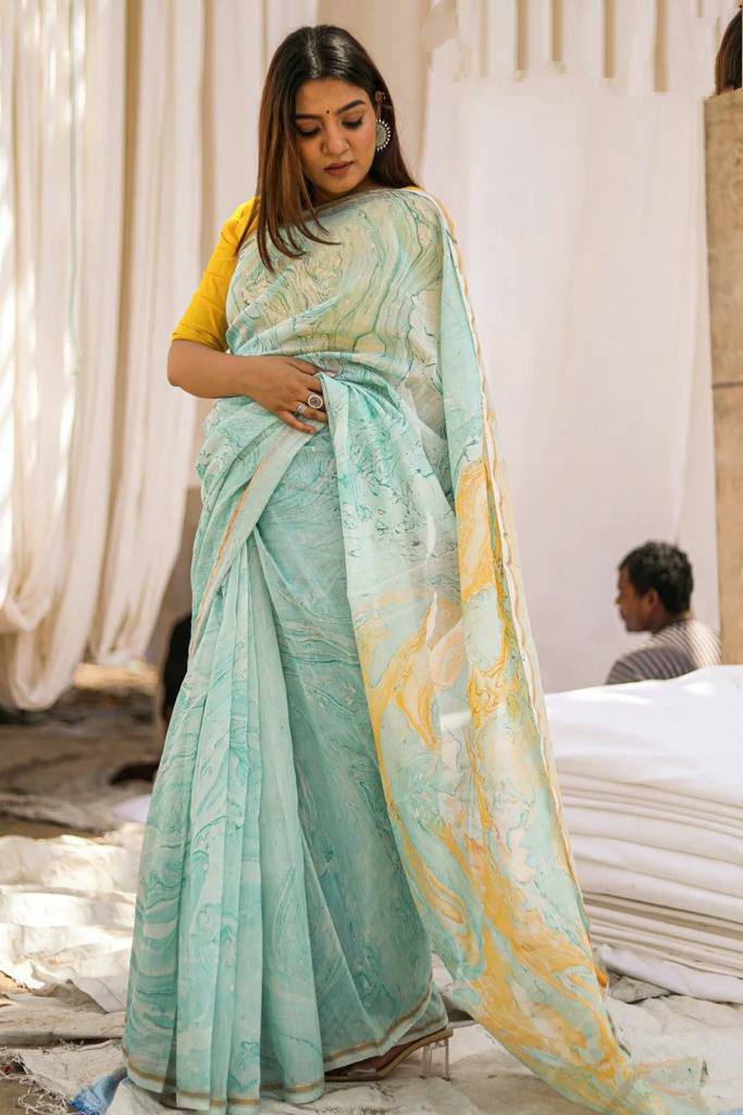 Mg295 Linen Digital Print Saree Catalog