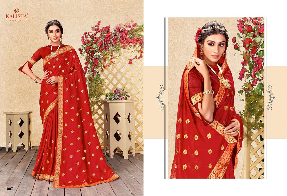 Kalista Saloni Latest Fancy Designer Vichitra Silk Embroidered Wedding Wear Saree Collection
