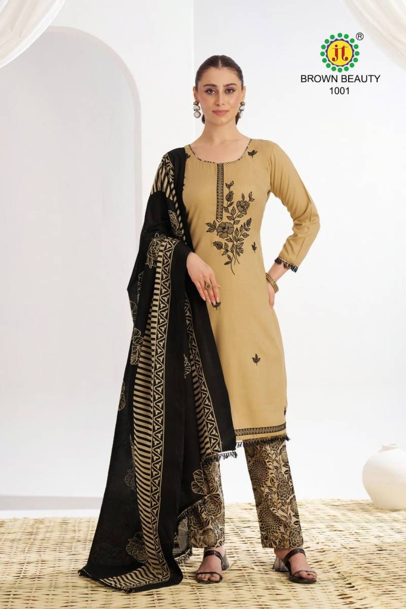 Jt Brown Beauty Rayon Embroidered Dress Material Exporters In India