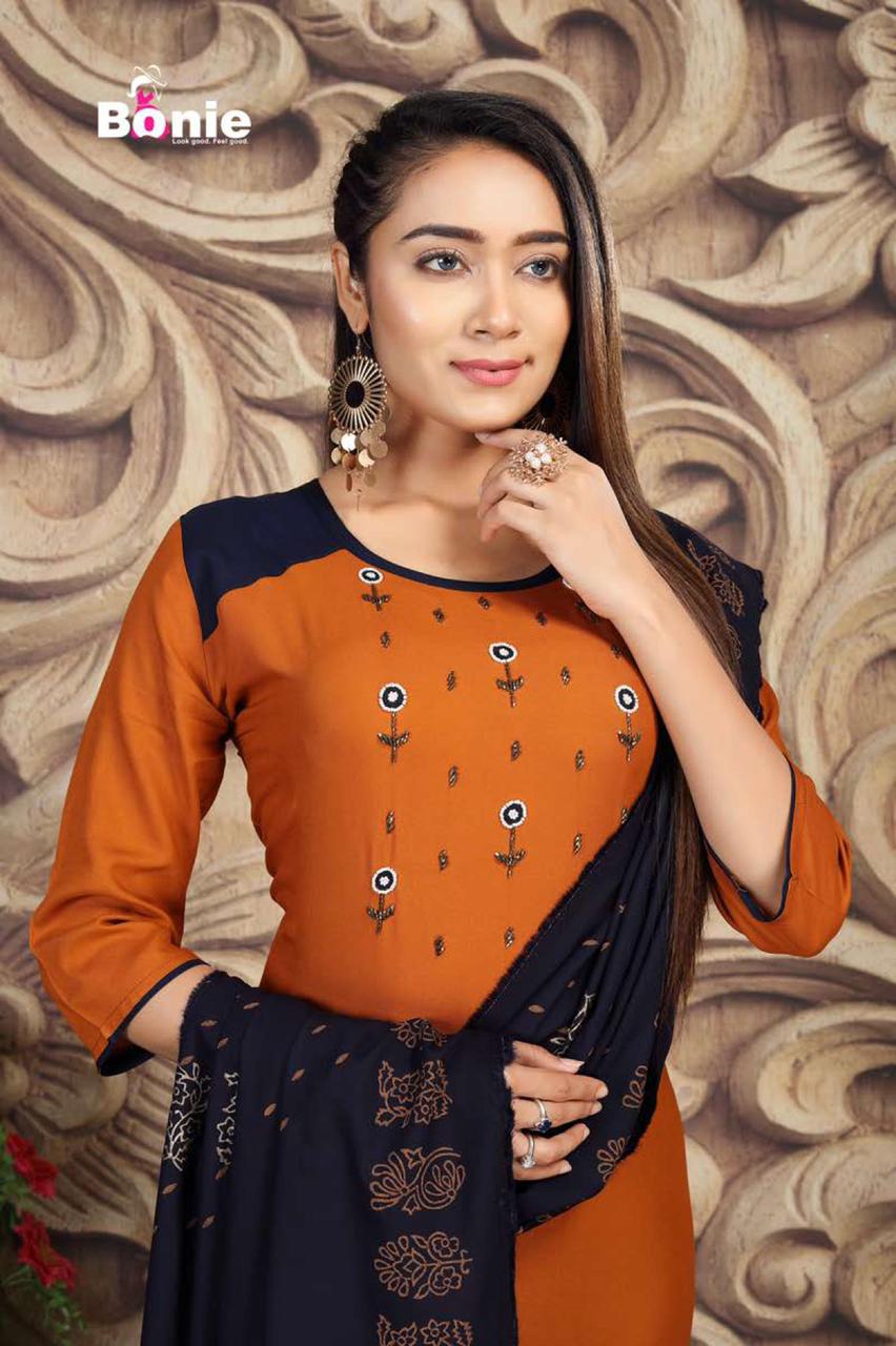 Bonie Jannat 2 Fancy Casual Wear Rayon Designer Kurti With Palazzo With Dupatta Collection
