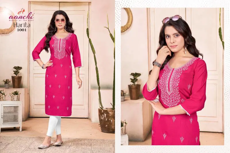 Harita By Aanchi Vatican Straight Embroidered Kurti Wholesale Online
