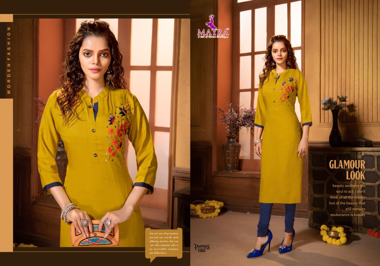 Mayra Poppins Latest Fancy Designer Ethnic Wear Rayon Heavy Kurti Collection
