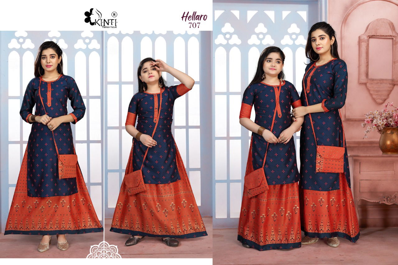 Kinti Hellaro 7 Designer Rayon Printed Kurti With Skirt Collection
