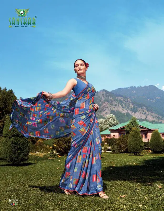 Sadhna By Sanskar  Printed Georgette Sarees Wholesale Price In Surat