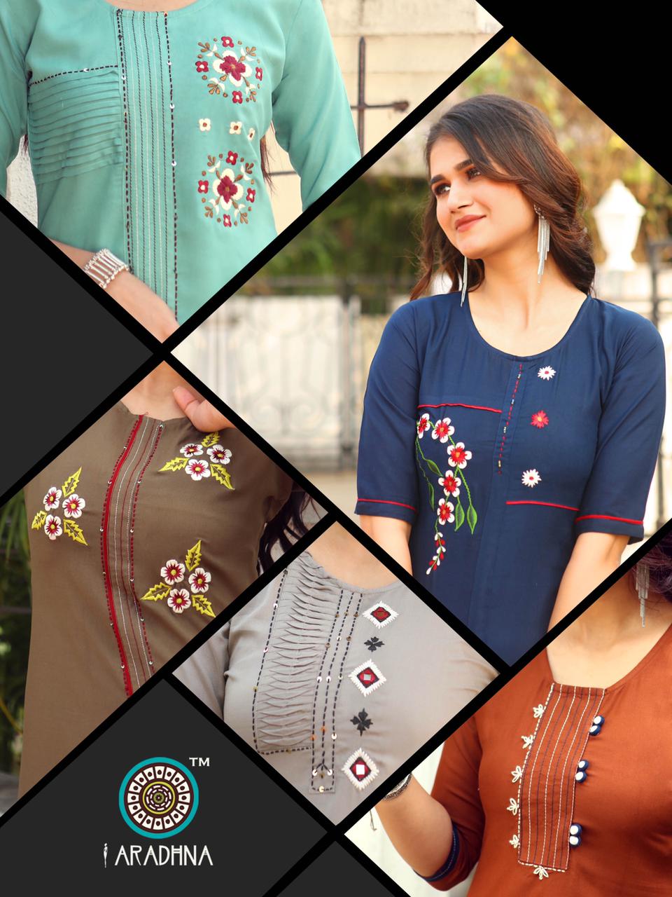 Aradhna Parrot 7 Latest Designer Fancy Party Wear Embroidery And Manual  Work Kurti Collection